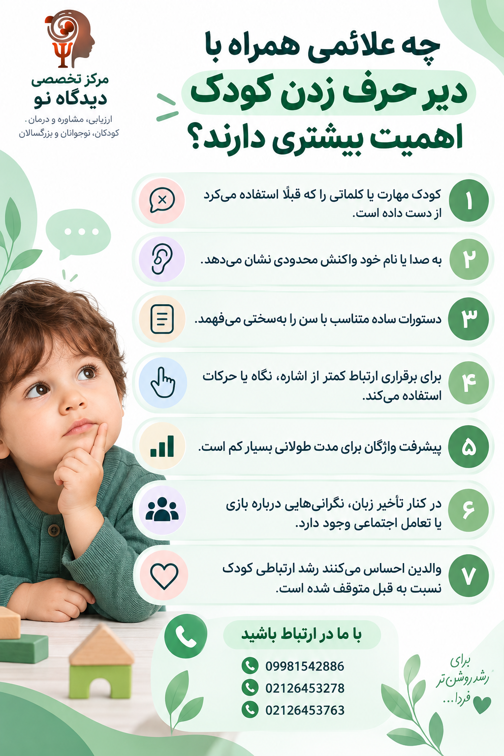 چه علائمی همراه با دیر حرف زدن کودک اهمیت بیشتری دارند؟